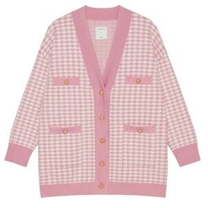 Sandro Paris Pink Knitwear Dane Long Houndstooth Oversized Cardigan Size 1